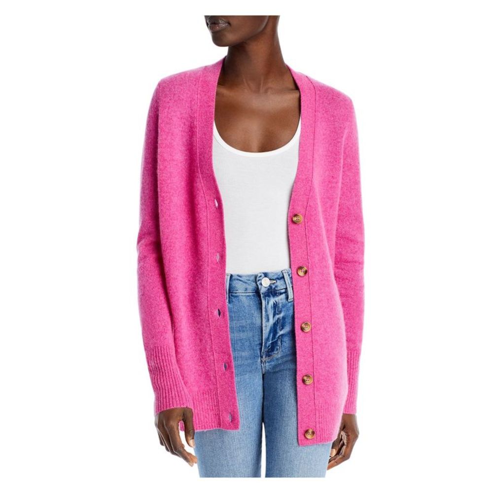 Designer Brand Womens Pink Cashmere Long Sleeve V Neck Button Up Sweater XS